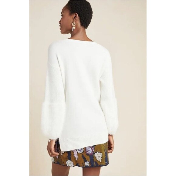 ANTHROPOLOGIE | M | Colma Tunic White Balloon Sleeve Soft Knit Sweater - Picture 3 of 14